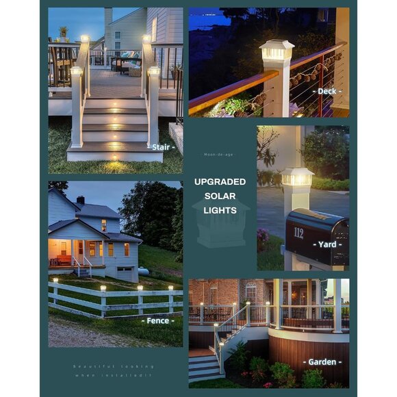 50 Lumen Solar Post Lights, 3 Modes Outdoor Deck Fence Post Cap Lights - 4x4 3.5 - Picture 4 of 6
